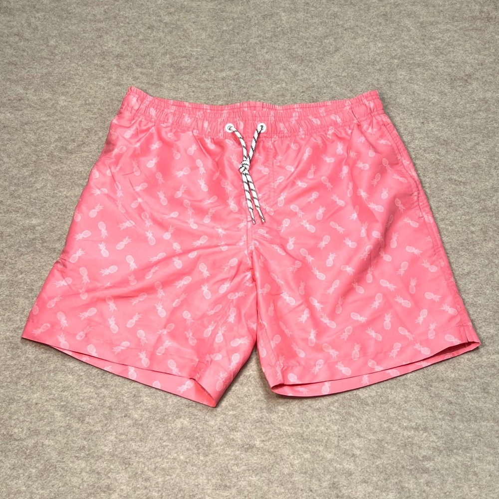 Maamgic Mens Pink Pineapple Print Swim Trunks Mesh Lined Board Shorts Sz Medium